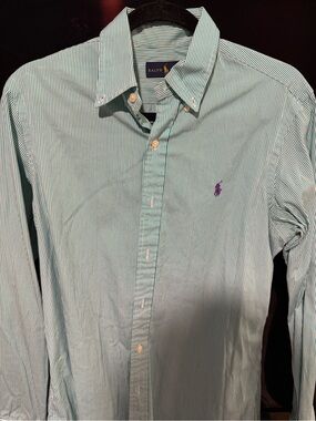 Ralph Lauren Mint Green and White Pinstripe Button-Down Shirt